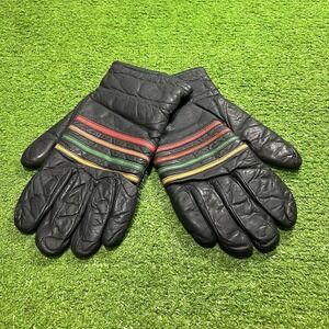 Vintage Grandoe Leather Ski Gloves LG Rainbow Blue Sherpa Lined Snow 80s